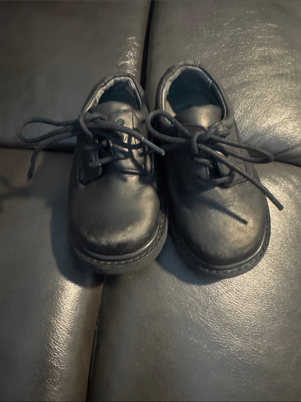 Baby size 6 -Black Leather Lace-Up School Shoes